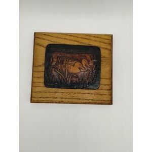 Wisconsin Woods Leather Ducks Mounted On Wood Plaque Signed 7"X 6" Dated 1983